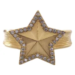 指輪 K18 18金 ゴールド ダイヤモンド リング スター 星 艶消し 男女兼用 ユニセックス メンズ レディース 鑑別書付き 日本製【アクセサリーマート/メルカリShops店】