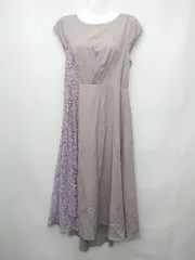 ◇ ◎ PourVous くすみカラー レース パーティー フレンチスリーブ 膝下丈 ワンピース サイズM パープル系 レディース P  【1405230010963】