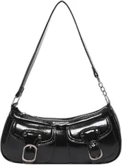 HARGIO(ハルジオ) ハーフムーンバッグ ホーボーバッグ 横長バッグ ショルダーバッグ レディース ラウンドショルダー ラウンドバッグ 小さめ ミニ ハンドバッグ 三日月 y2k 韓国 おしゃれ かわいい 結婚式 成人式(ブラック)