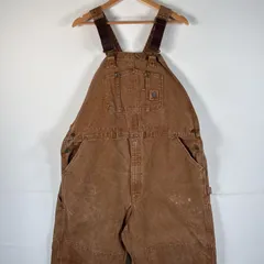 古着 カーハート Carhartt オーバーオール ダック ワーク ワンポイントロゴ サイドポケット 大きいサイズ ダブルニー w44 L30  ブラウン系 メンズ