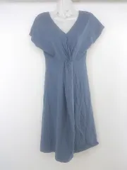 ◇ SAISON DE PAPILLON Vネック 半袖 膝下丈 ワンピース サイズM ブルー レディース E  【1303240010488】