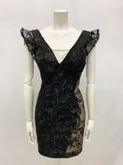 1191 JEWELS ジュエルズ　キャバクラ　ドレス　レース　フリル　ストーン　タイト　ミニ　バックオープン　キャバドレス　S