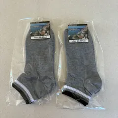 ［新品未使用］メンズショートソックス２足セット まとめ売り 紳士靴下 ［25～27cm］ カジュアル 無地口ゴム3色ライン［グレー2足］ 綿混 スポーツソックス アウトドア