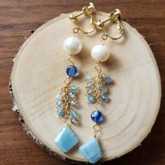 ルビーとサファイアの涙 天然石イヤリング/ピアス ☆ハンドメイド