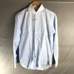 ビームスハート BEAMS HEART シャツ 長袖 ストライプ 裾ワンポイント 綿100％ 白 水色 39cm 15 1/2サイズ  2025091100048