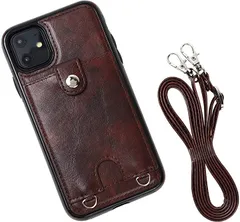 MocliL iPhone 11 スマホショルダー ストラップ ケース 斜めがけ 首掛け 肩掛け カード収納 レディース メンズ iP11 ML0028( ブラウン,  iPhone 11)