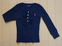 ラルフローレン キッズ ralph lauren アウトレット 子供服 女の子 約 100cm 長袖 プルオーバー カットソー 紺 リブ 無地 春 秋 冬 ★3 トップス ガールズ 女児【中古】 リサイクル 古着