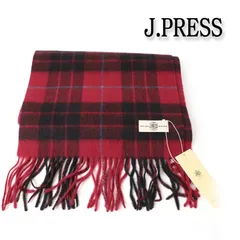 新品 ジェイプレス Jプレス カシミヤ 混 ウール チェック マフラー J.PRESS マフラー レッド系チェック柄 -552のサムネイル