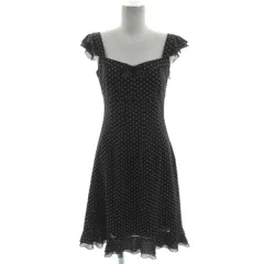 ロイスクレヨン Lois CRAYON ワンピース リボン ノースリーブ フリル ミモレ丈 日本製 ドット ブラック 黒 ホワイト 白 M