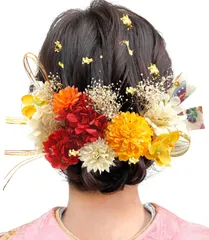 【新着商品】[JZOON] 髪飾り 【4色展開】 成人式 卒業式 結婚式 七五三 和装 振袖 浴衣に 袴 金箔 ドライフラワー プリザーブドフラワー高級造花 水引