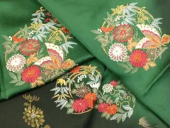付け下げ　スワトウ刺繍　菊　橘　リーフ　萩　ピンク　着物　034a d 付け下げ スワトウ刺繍 菊 橘 リーフ 萩 ピンク 着物 034a d