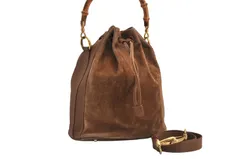 GUCCI グッチ バンブー 2Way 巾着型 ハンドバッグ スエード レザー ブラウン 7341M