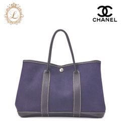HERMES エルメス ガーデンパーティTPM ハンドバッグ トワルアッシュ　ネイビー シルバー金具 レディースバッグ　ブランド【中古】【送料無料】ショルダーバッグ