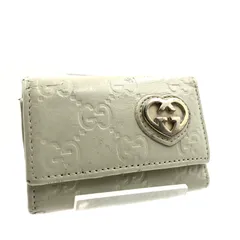 GUCCI グッチ　グッチシマ　6連キーケース　ハートシェイプインターロッキングG レザー　本革　イタリア製　刻印あり　アイボリー　レディース