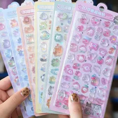 HAKONA シール 可愛い3d立体ごほうびシール 女の子 おしゃれ6枚セットデコ ご褒美 空気入り中空スマホケース ステッカー 手帳用 diy用 水筒用 手芸用品 贈り物 (通常の空気入りタイプ, 6枚セット) 1