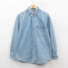 L/古着 ギャップ GAP 長袖 ブランド シャツ メンズ 00s コットン ボタンダウン 薄紺 ネイビー デニム 25oct22 中古 トップス