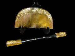 鼈甲 簪 櫛 セット売り 金彩 菊 べっ甲 かんざし くし 髪飾り 和装小物 着物 Ak(出)21