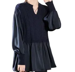 【人気商品】トップス キーネック プルオーバー 春秋 レディース ペプラム ニット チュニック [UQQA]