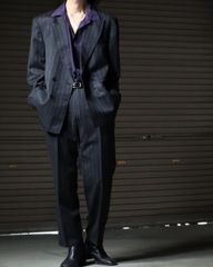 EURO VINTAGE 1980s- France made 2pieces set up double breasted × 2tuck slacks フランス製 マルチストライプ ウール 2ピース セットアップ ダブルブレスト × 2タック スラックス