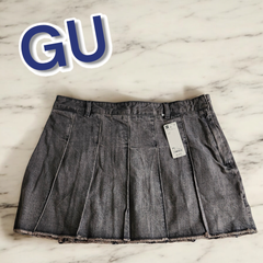 デニム ローウエスト プリーツ ミニスカートQ GU 07 GRAY 3XL