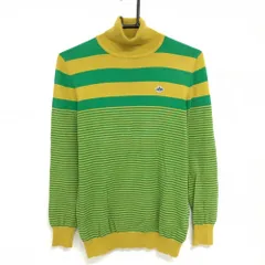 パーリーゲイツ タートルネックセーター イエロー系×グリーン ボーダー ニット レディース 1(M) ゴルフウェア PEARLY GATES