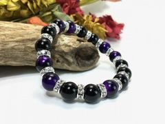 パープルタイガーアイ&オニキス パワーストーン ブレスレット 10mm （シルバー）メンズ・レディース　男性・女性　数珠ブレス　開運 [17]