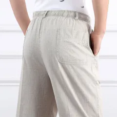 カジュアルパンツ カジュアル メンズ パンツ 綿麻  ズボン ロングパンツ ウエストゴム ボトムス リラックス 紳士 シンプル 無地 通勤 ファッション 夏 薄手 涼しい 父の日 敬老の日 プレゼントqjfz26