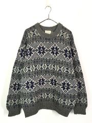 古着 90s ノルディック ボーダー アルパカ ウール ニット セーター M 古着 
