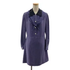 【美品】  miu miu / ミュウミュウ | シルク切替 ドット スカーフカラー ギャザー シャツ ワンピース | 40 | ネイビー/ホワイト | レディース