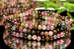 透過性あり◇マルチカラー トルマリン　3.5mm　3連タイプ ブレスレット パワーストーン 天然石 _BG6081-35