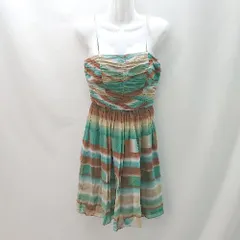 ◇ BCBG MAXAZRIA シャ－リング加工 チュ－ブトップ風 キャミソール ひざ丈 ワンピース サイズ2 グリ－ン系 レディース E  【1402280007479】のサムネイル