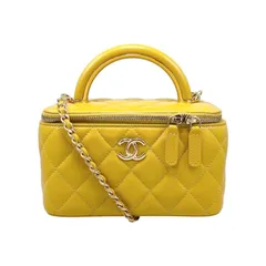 ☆E2767 中古（やや傷や汚れあり） シャネル ハンドバッグ ショルダーバッグ ココハンドル バニティケース AP2846 マトラッセ ラムスキン ココマーク イエロー ゴールド金具 CHANEL