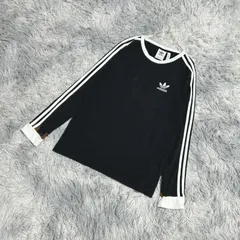 【adidas】アディダス  長袖カットソー  サイドライン  刺繍ロゴ  (S)  ストリート  カジュアル  メンズ  黒系  ブラック【送料無料】
