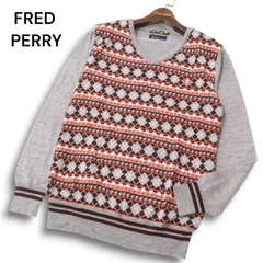 FRED PERRY フレッドペリー 秋冬 ウール混★ アーガイル柄 セーター Vネック ニット Sz.M メンズ 灰 グレー
