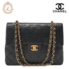 CHANEL シャネル マトラッセ  ダブルフラップ　縦型 チェーンショルダーバッグ ラムスキン 黒（ゴールド金具） レディース バッグ レディース【中古】【送料無料】