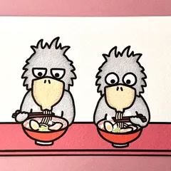 『ハシビロコウとラーメン屋さん🍜』3枚セットイラストカード💌