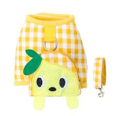 【特売】ABRRLO犬 猫 ハーネス リード セット ポーチ付 可愛い 通気性 中小型犬 メッシュ 格子縞 調整可（イエロー M）