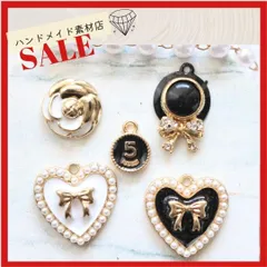 【5個】リボン パール ハート 帽子 NO.5  5番 ストーン チャーム  デコパーツ アパレル ゴールド系 素材 資材 アクセサリー製作 デコパーツ