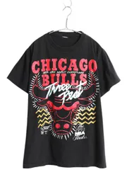 【お得なクーポン配布中!】 90s ブルズ アート イラスト プリント 半袖 Tシャツ メンズ L 程/ オールド NBA オフィシャル バスケ マイケル ジョーダン キャラクター 黒