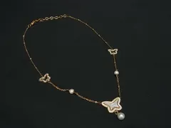 ■美品■ Folli Follie フォリフォリ ラインストーン パール ネックレス ペンダント アクセサリー ゴールド系×アイボリー系 DI3078