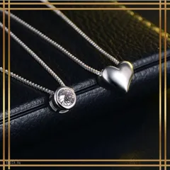 971【２連】ダイヤ　覆輪留め　ハート　シルバー　ネックレス　高級感　純銀製