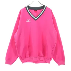 Mizuno ミズノ ロゴ刺繍 長袖 Vネック トレーナー M ピンク レディース 古着