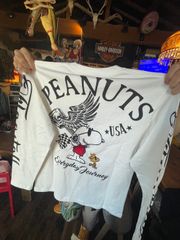 SNOOPY×Flagstaff Checkered Flag 長袖Tシャツ （ 443071 ） FLAG STAFF フラッグ スタッフ SNOOPY スヌーピー 刺繍 長袖Tシャツ カットソー チェッカーフラッグ ピストン 柄 刺繍 ホワイト