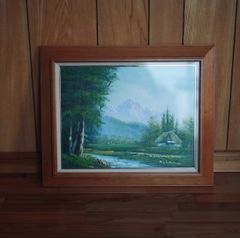 風景画 油彩画 木製フレーム 額縁付き