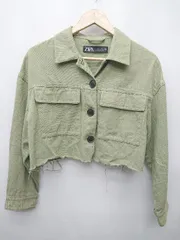 ◇ Θ ZARA ザラ ショート丈　コットン100％ 長袖 デニム　ジャケット サイズS グリーン レディース P  【1410230015863】