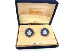 ■美品■ WEDGWOOD ウェッジウッド ジャスパー カフスボタン カフリンクス アクセサリー 紳士 メンズ ブルー系×ゴールド系 DI5809 冠婚葬祭 結婚式 葬式のサムネイル