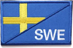 ワッペン スウェーデン 国旗 SWE マジックテープ・ベルクロ着脱式 刺繍パッチ