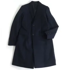 極美品□黒タグ EMPORIO ARMANI/エンポリオアルマーニ ロゴボタン 襟元ニット切り替え ウール チェスターコート ネイビー 48 伊製 正規品のサムネイル