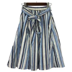 tocco closet トッコ クローゼット リボン付き ストライプ フレアスカート size表記なし/ライトブルー