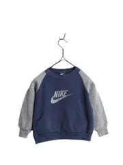【お得なクーポン配布中!】 80s USA製 ナイキ スウッシュ プリント スウェット キッズ ベビー M 80cm 程/ ヴィンテージ 紺タグ トレーナー ツートン ポケット付き 子供